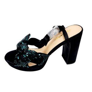 Amoji Womens Sequin Bow High Heel Sandals Black/Green Size 38 /US 8